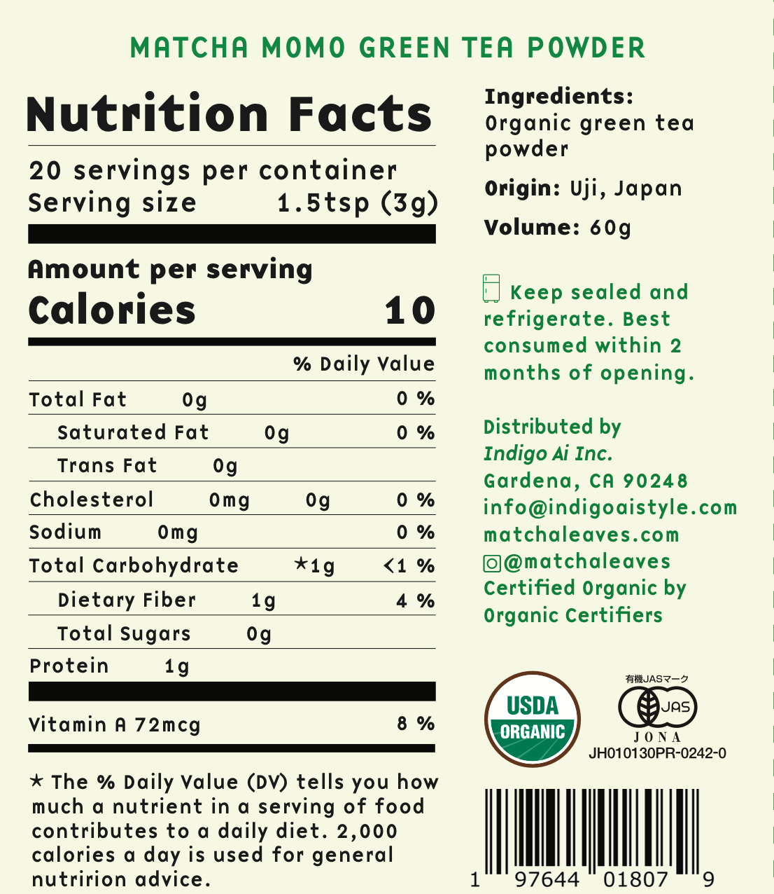 Momo Ceremonial Grade Organic Uji matcha (60g)