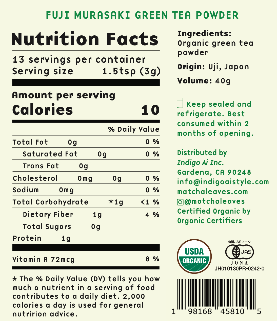 Fuji Murasaki Ceremonial Grade Organic Uji matcha (40g)