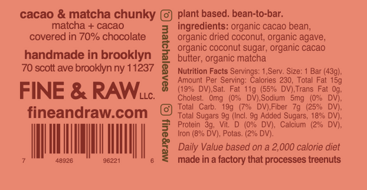 3 pcs Matcha Cacao & Coconut Chunky Chocolate (1 and 1/2 oz each)