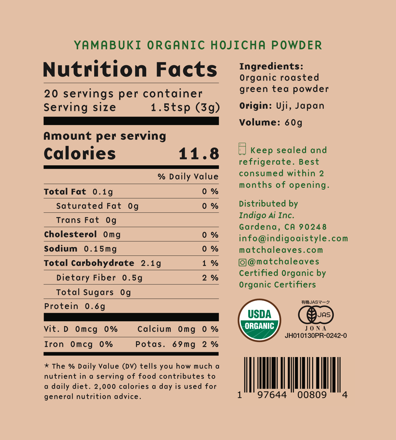 Yamabuki Roasted Organic Hojicha Powder (60g)