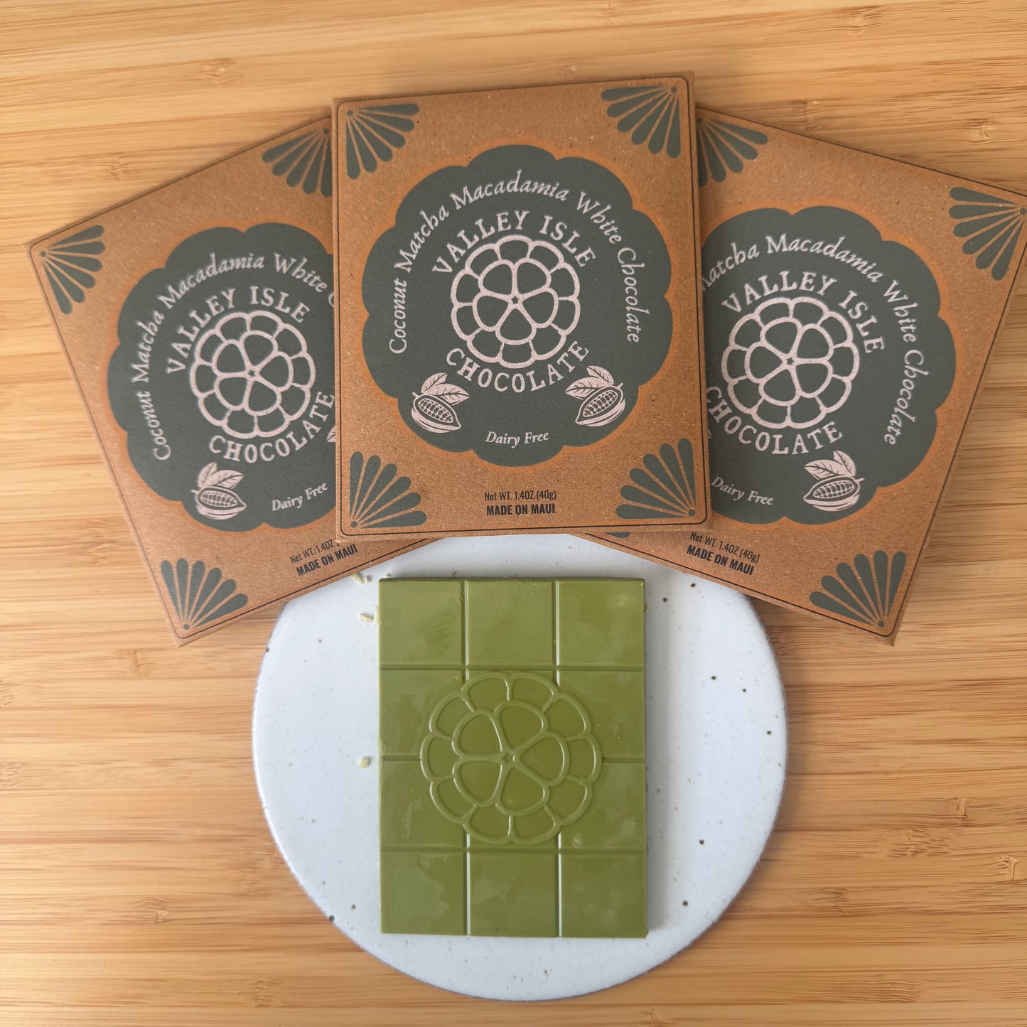 3 Pcs Matcha Leaves Organic Matcha x VALLEY ISLE COCONUT WHITE CHOCOLATE 1.4oz